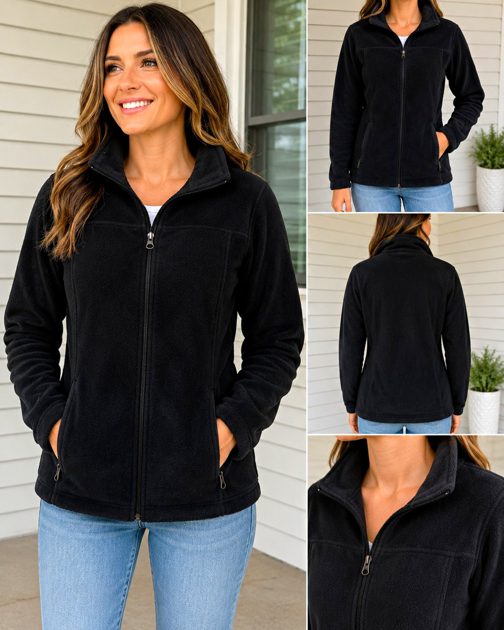 Columbia Women’s Large Black Fleece Jacket Full Zip Pockets Outdoor WB6760